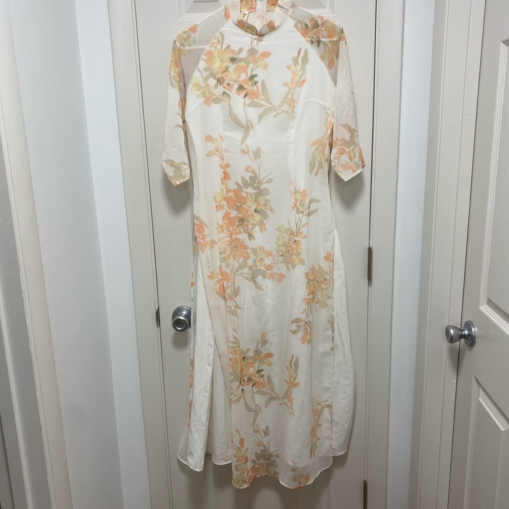 Floral Cream and Orange Women's Dress
